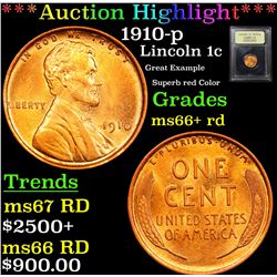 ***Auction Highlight*** 1910-p Lincoln Cent 1c Graded GEM++ RD By USCG (fc)