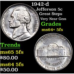 1942-d Jefferson Nickel 5c Grades Choice Unc+ 5fs