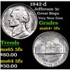 Image 1 : 1942-d Jefferson Nickel 5c Grades Choice Unc+ 5fs