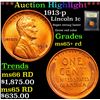 Image 1 : ***Auction Highlight*** 1913-p Lincoln Cent 1c Graded Gem+ Unc RD By USCG (fc)