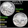 Image 1 : 1913-s Ty I Buffalo Nickel 5c Grades vf++