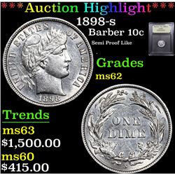 ***Auction Highlight*** 1898-s Barber Dime 10c Graded Select Unc By USCG (fc)