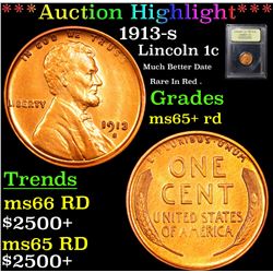 ***Auction Highlight*** 1913-s Lincoln Cent 1c Graded Gem+ Unc RD By USCG (fc)