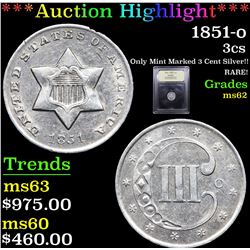 ***Auction Highlight*** 1851-o Three Cent Silver 3cs Graded Select Unc By USCG (fc)