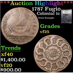 ***Auction Highlight*** 1787 Fugio Colonial Cent 1c Graded vf+ By USCG (fc)