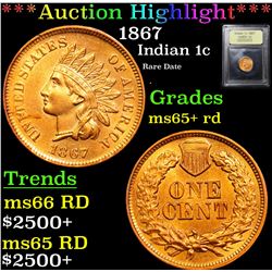 ***Auction Highlight*** 1867 Indian Cent 1c Graded Gem+ Unc RD By USCG (fc)