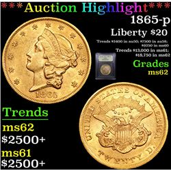 ***Auction Highlight*** 1865-p Gold Liberty Double Eagle $20 Graded Select Unc By USCG (fc)