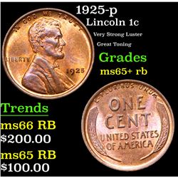 1925-p Lincoln Cent 1c Grades Gem+ Unc RB