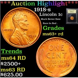 ***Auction Highlight*** 1918-s Lincoln Cent 1c Graded Select+ Unc RD By USCG (fc)