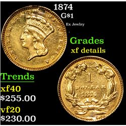 1874 Gold Dollar $1 Grades xf details