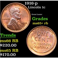 1916-p Lincoln Cent 1c Grades Gem+ Unc RB
