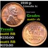 Image 1 : 1916-p Lincoln Cent 1c Grades Gem+ Unc RB