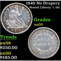 1840 No Drapery Seated Liberty Half Dime 1/2 10c Grades Choice AU
