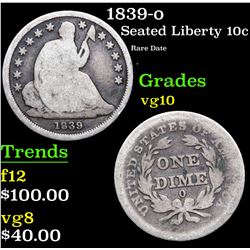 1839-o Seated Liberty Dime 10c Grades vg+