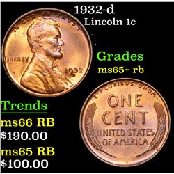 1932-d Lincoln Cent 1c Grades Gem+ Unc RB