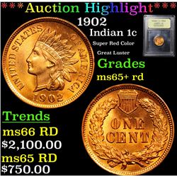 ***Auction Highlight*** 1902 Indian Cent 1c Graded Gem+ Unc RD By USCG (fc)
