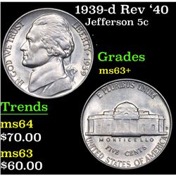 1939-d Rev '40 Jefferson Nickel 5c Grades Select+ Unc