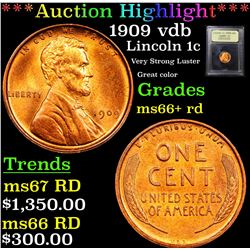 ***Auction Highlight*** 1909 vdb Lincoln Cent 1c Graded GEM++ RD By USCG (fc)