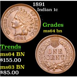 1891 Indian Cent 1c Grades Choice Unc BN