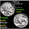 Image 1 : 1937-p Buffalo Nickel 5c Grades Choice+ Unc