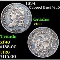 1834 Capped Bust Half Dime 1/2 10c Grades vf++