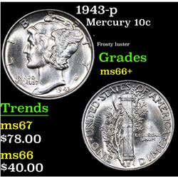 1943-p Mercury Dime 10c Grades GEM++ Unc
