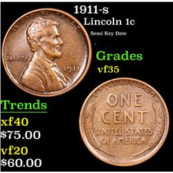 1911-s Lincoln Cent 1c Grades vf++
