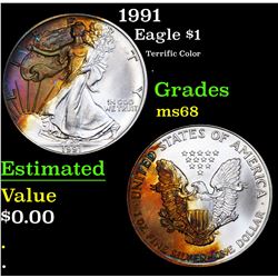 1991 Silver Eagle Dollar $1 Grades GEM+++ Unc