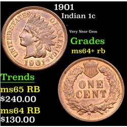 1901 Indian Cent 1c Grades Choice+ Unc RB