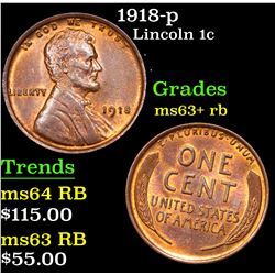 1918-p Lincoln Cent 1c Grades Select+ Unc RB
