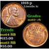 Image 1 : 1918-p Lincoln Cent 1c Grades Select+ Unc RB
