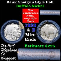 Buffalo Nickel Shotgun Roll in Old Bank Style Wrapper stamped 'Bell Telephone' 1923 & d Mint Ends