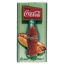 Coke cardboard sign with hotdog