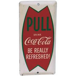 Coke pull plate with fishtail logo