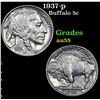 Image 1 : 1937-p Buffalo Nickel 5c Grades Choice AU