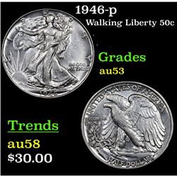 1946-p Walking Liberty Half Dollar 50c Grades Select AU