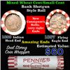 Image 1 : Mixed small cents 1c orig shotgun roll,1857 Flying Eagle Cent,1899 Indian Cent other end