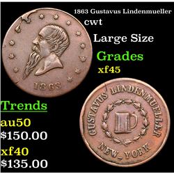 1863 Gustavus Lindenmueller Civil War Token 1c Grades xf+