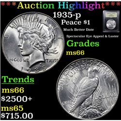 ***Auction Highlight*** 1935-p Peace Dollar $1 Graded GEM+ Unc By USCG (fc)