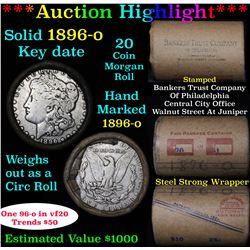 ***Auction Highlight*** Full solid Key date 1896-o Morgan silver dollar roll, 20 coins (fc)