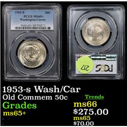 PCGS 1953-s Wash/Car Old Commem Half Dollar 50c Graded ms65+ By PCGS