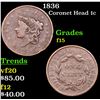 Image 1 : 1836 Coronet Head Large Cent 1c Grades f+