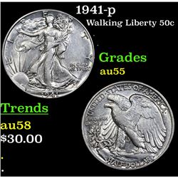 1941-p Walking Liberty Half Dollar 50c Grades Choice AU