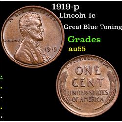 1919-p Lincoln Cent 1c Grades Choice AU