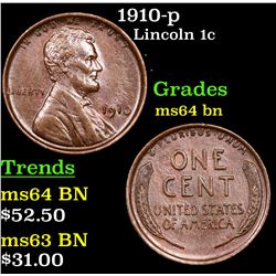 1910-p Lincoln Cent 1c Grades Choice Unc BN