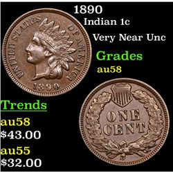 1890 Indian Cent 1c Grades Choice AU/BU Slider