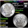 Image 1 : ***Auction Highlight*** 1881-p Morgan Dollar $1 Graded GEM Unc By USCG (fc)