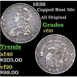 1836 Capped Bust Half Dollar 50c Grades vf++