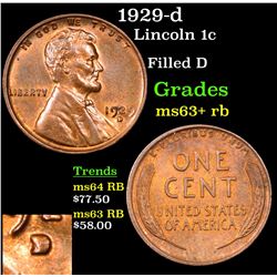 1929-d Lincoln Cent 1c Grades Select+ Unc RB