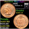 Image 1 : ***Auction Highlight*** 1906 Indian Cent 1c Graded GEM Unc RD By USCG (fc)